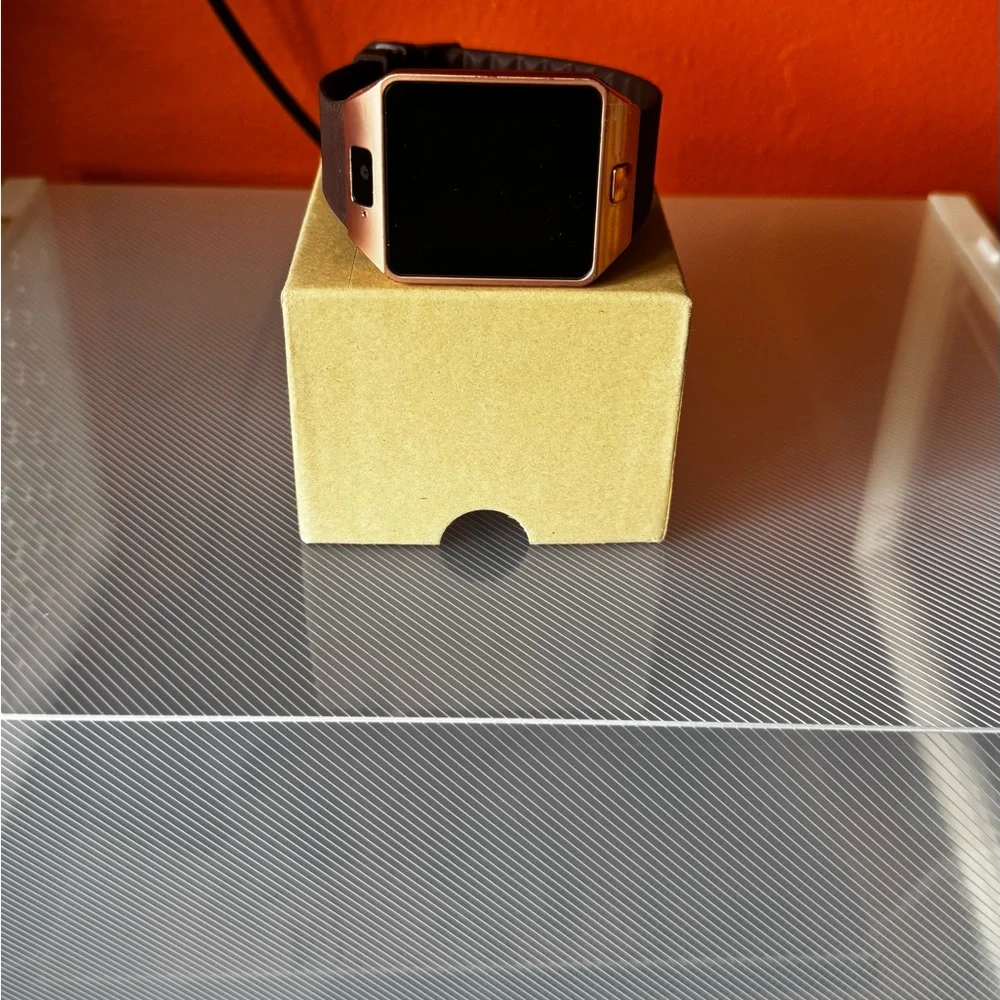 Rose Gold Smartwatch with Burgundy Silicone Strap